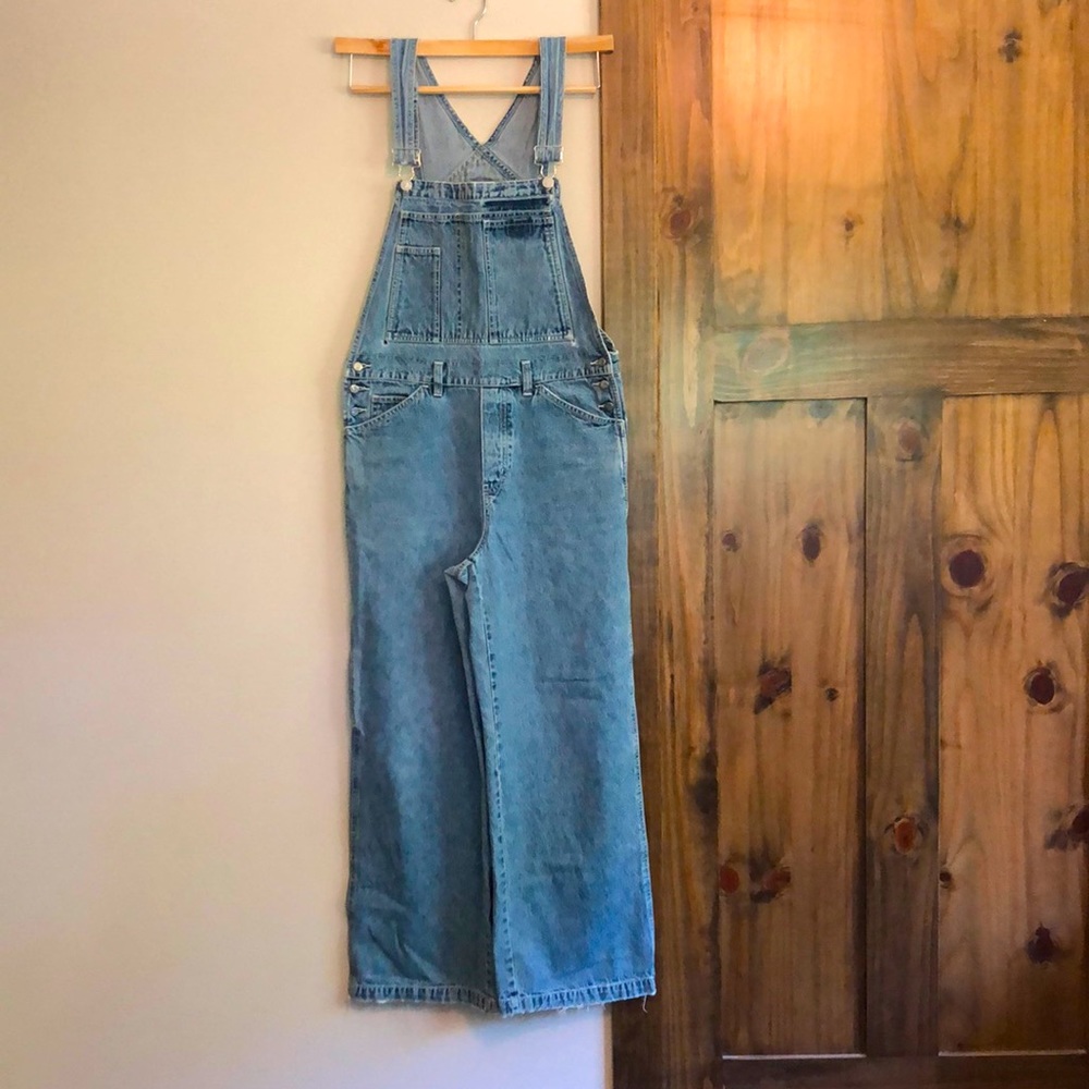 Calvin Klein 90s stonewash wide leg denim overalls